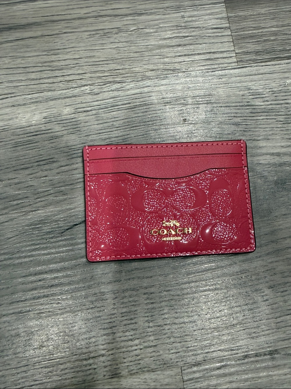 Coach Glossy Raspberry Patent Card Case